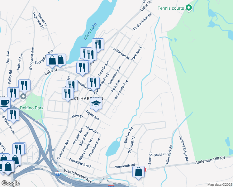 map of restaurants, bars, coffee shops, grocery stores, and more near 101 Sherman Avenue in Harrison