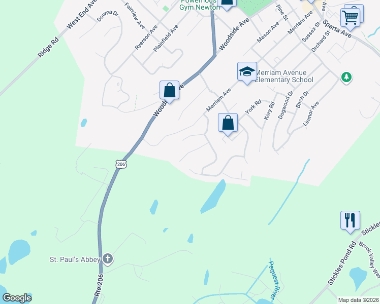 map of restaurants, bars, coffee shops, grocery stores, and more near 11 Woodridge Court in Newton