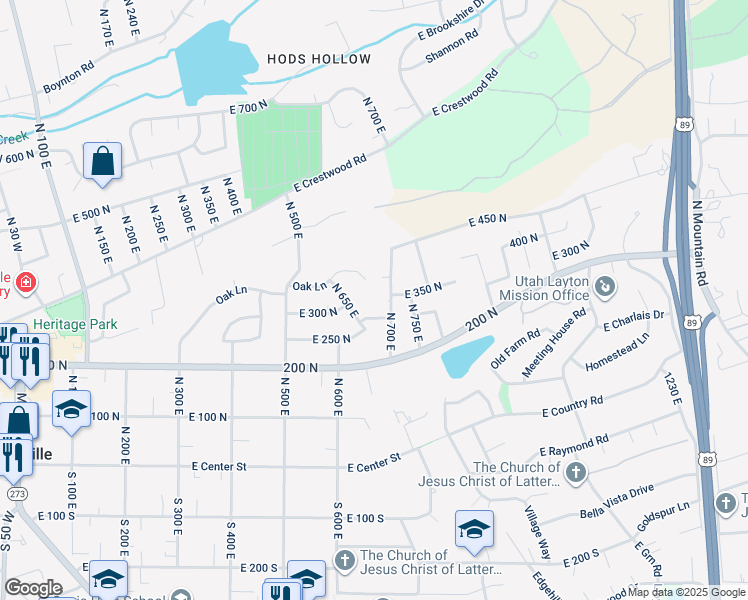 map of restaurants, bars, coffee shops, grocery stores, and more near 314 North 650 East in Kaysville
