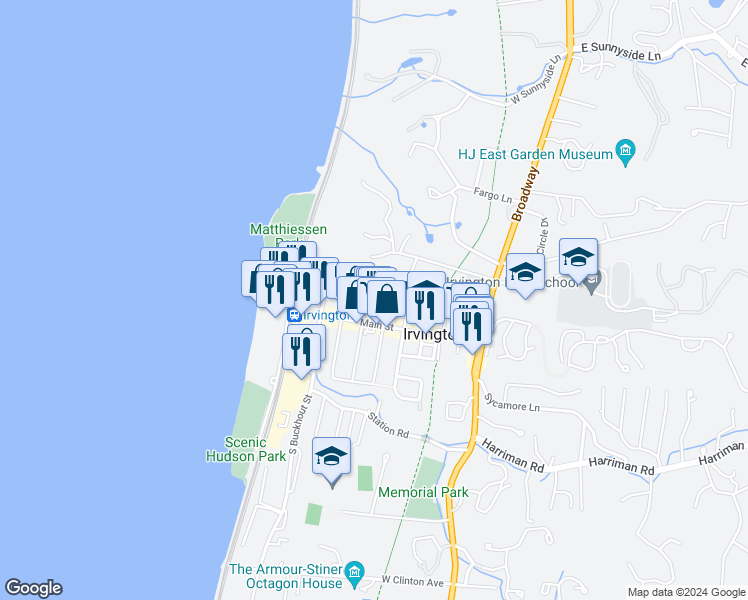 map of restaurants, bars, coffee shops, grocery stores, and more near 16 North Eckar Street in Irvington