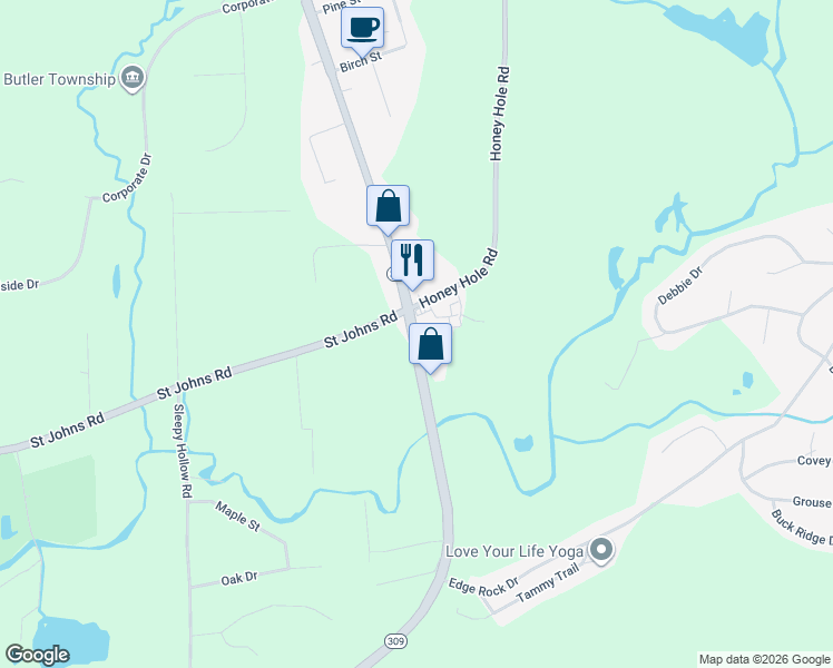 map of restaurants, bars, coffee shops, grocery stores, and more near 323 Pennsylvania 309 in Drums