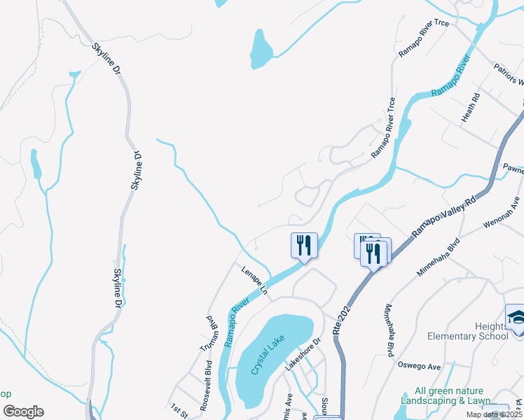 map of restaurants, bars, coffee shops, grocery stores, and more near 40 Skytop Ridge in Oakland