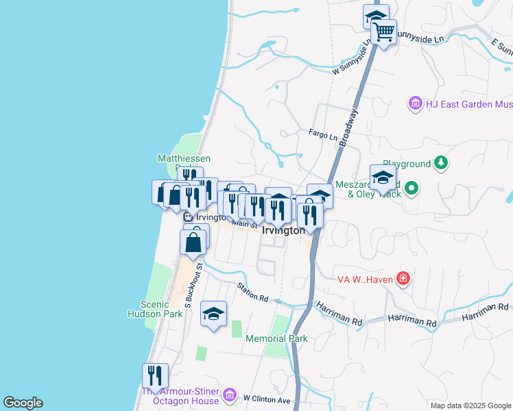map of restaurants, bars, coffee shops, grocery stores, and more near 16 North Eckar Street in Irvington