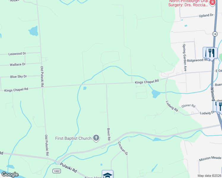 map of restaurants, bars, coffee shops, grocery stores, and more near 349 Presnar Drive in New Castle