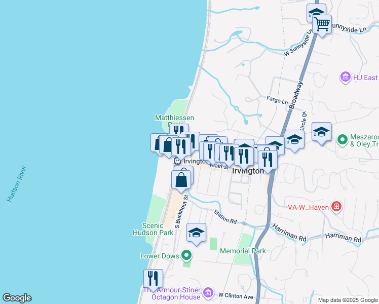 map of restaurants, bars, coffee shops, grocery stores, and more near in Irvington