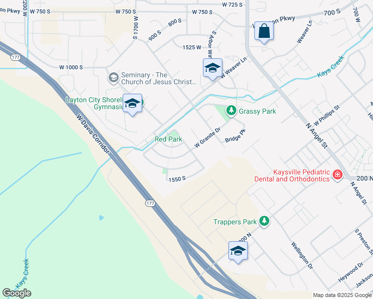 map of restaurants, bars, coffee shops, grocery stores, and more near 1462 West Granite Drive in Layton