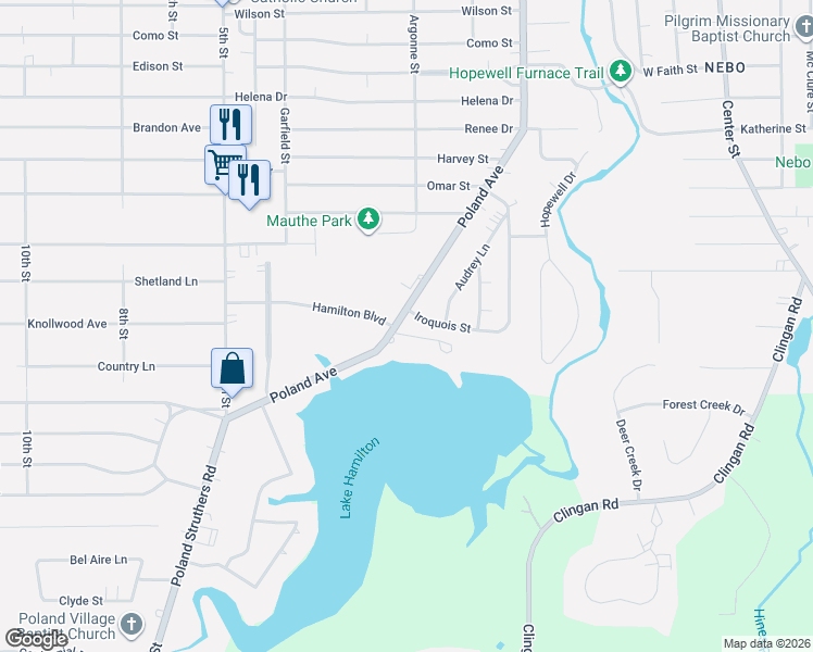 map of restaurants, bars, coffee shops, grocery stores, and more near 652 Poland Avenue in Struthers