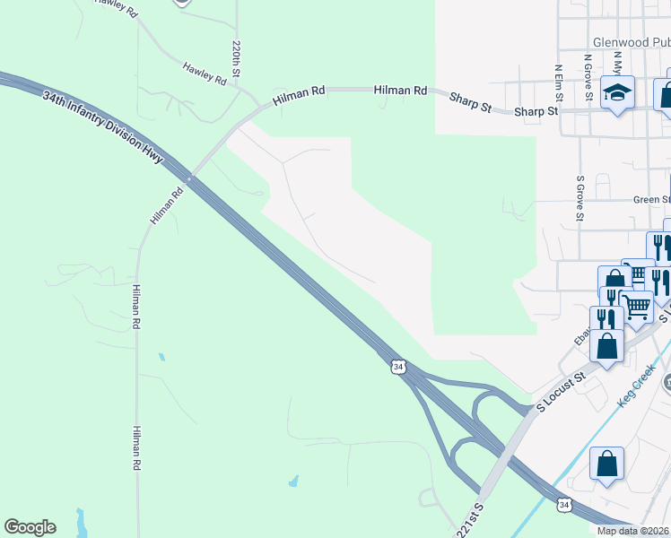map of restaurants, bars, coffee shops, grocery stores, and more near 150 Hickory Ridge Drive in Glenwood