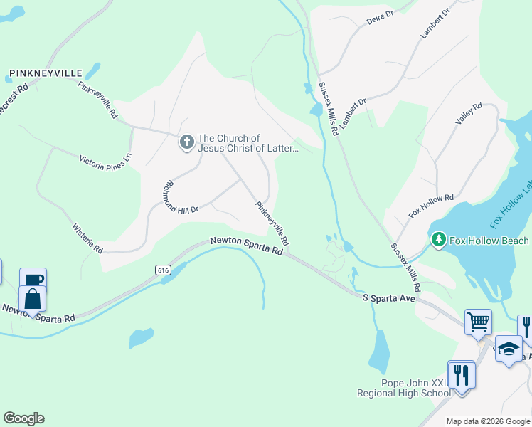 map of restaurants, bars, coffee shops, grocery stores, and more near 20 Pinkneyville Road in Sparta