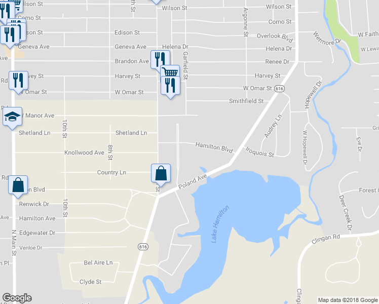 map of restaurants, bars, coffee shops, grocery stores, and more near 182 Hamilton Boulevard in Struthers