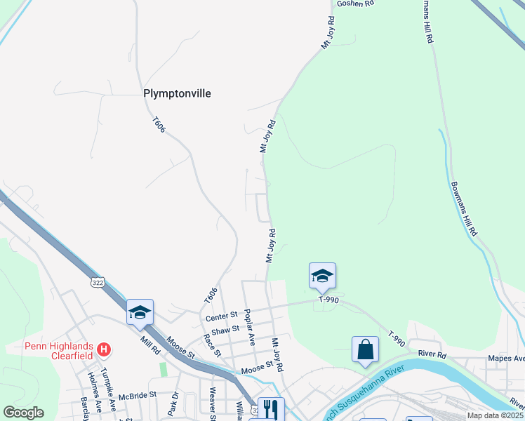 map of restaurants, bars, coffee shops, grocery stores, and more near 55 Laurel Lane in Clearfield