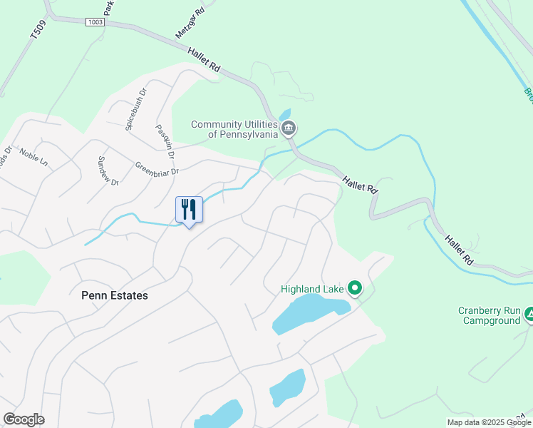 map of restaurants, bars, coffee shops, grocery stores, and more near 2036 Candlewood Drive in East Stroudsburg