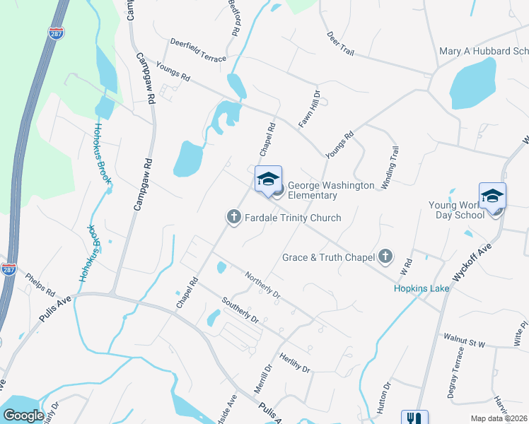 map of restaurants, bars, coffee shops, grocery stores, and more near 50-52 Fardale Avenue in Mahwah