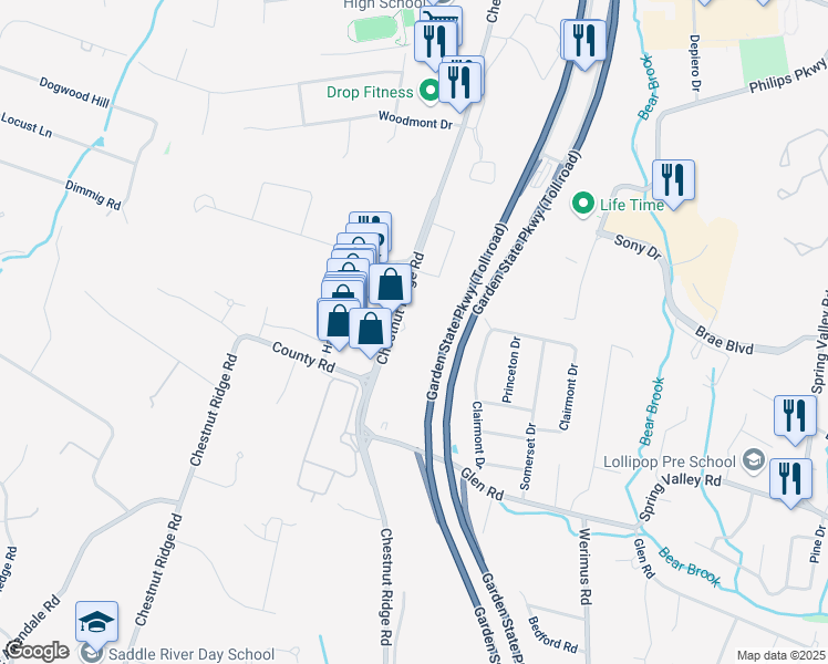 map of restaurants, bars, coffee shops, grocery stores, and more near 430 Chestnut Ridge Road in Woodcliff Lake