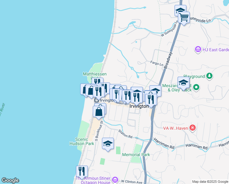 map of restaurants, bars, coffee shops, grocery stores, and more near 12 North Cottenet Street in Irvington