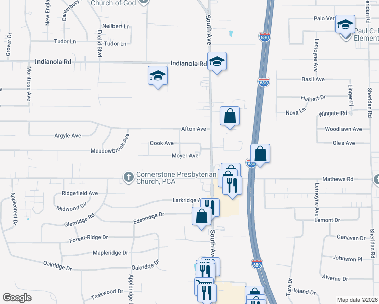 map of restaurants, bars, coffee shops, grocery stores, and more near 922 Moyer Avenue in Boardman