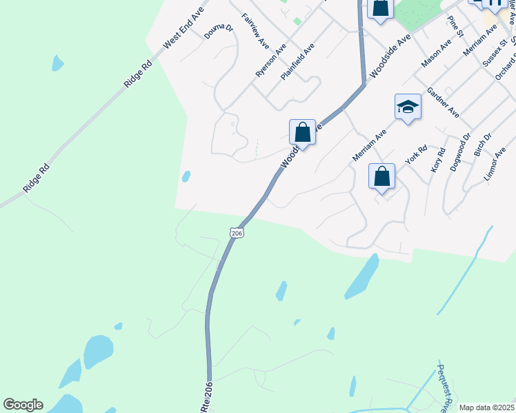 map of restaurants, bars, coffee shops, grocery stores, and more near 204 Woodside Avenue in Newton