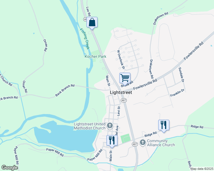 map of restaurants, bars, coffee shops, grocery stores, and more near 2120 Main Street in Bloomsburg