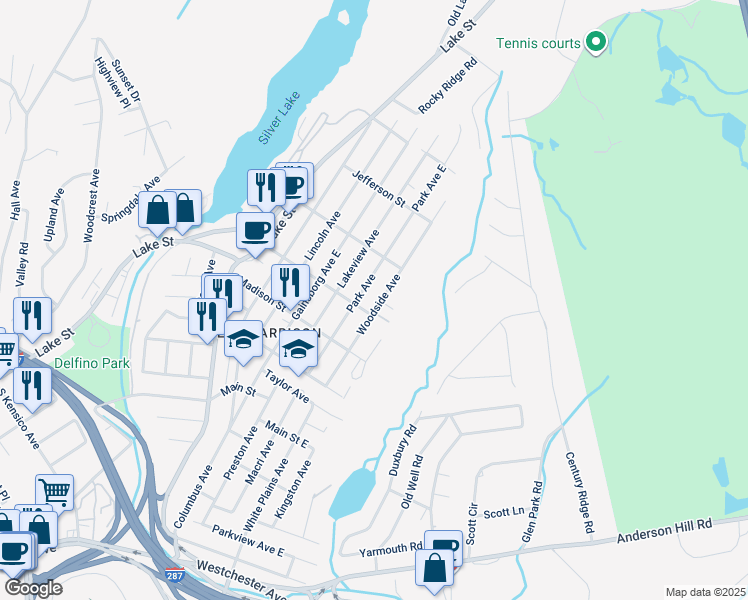 map of restaurants, bars, coffee shops, grocery stores, and more near 101 Sherman Avenue in Harrison