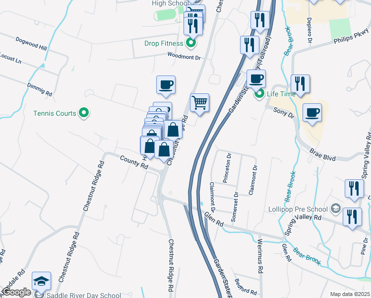 map of restaurants, bars, coffee shops, grocery stores, and more near 430 Chestnut Ridge Road in Woodcliff Lake