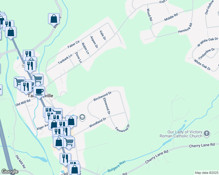 map of restaurants, bars, coffee shops, grocery stores, and more near Birchwood Drive in Tannersville