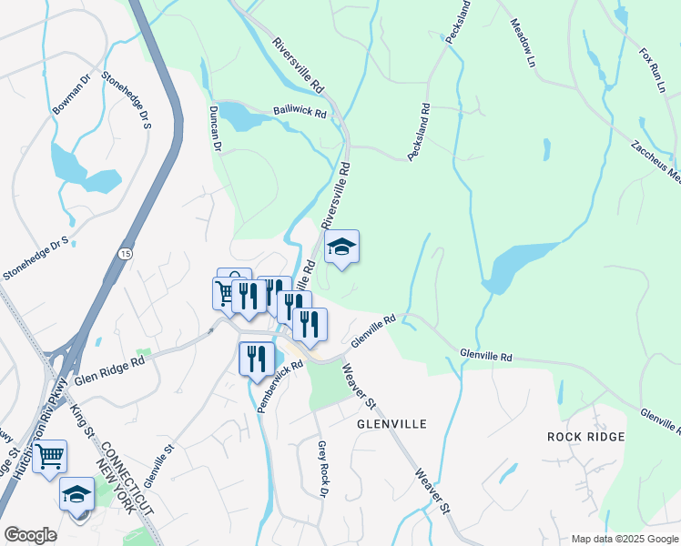 map of restaurants, bars, coffee shops, grocery stores, and more near 33 Riversville Road in Greenwich
