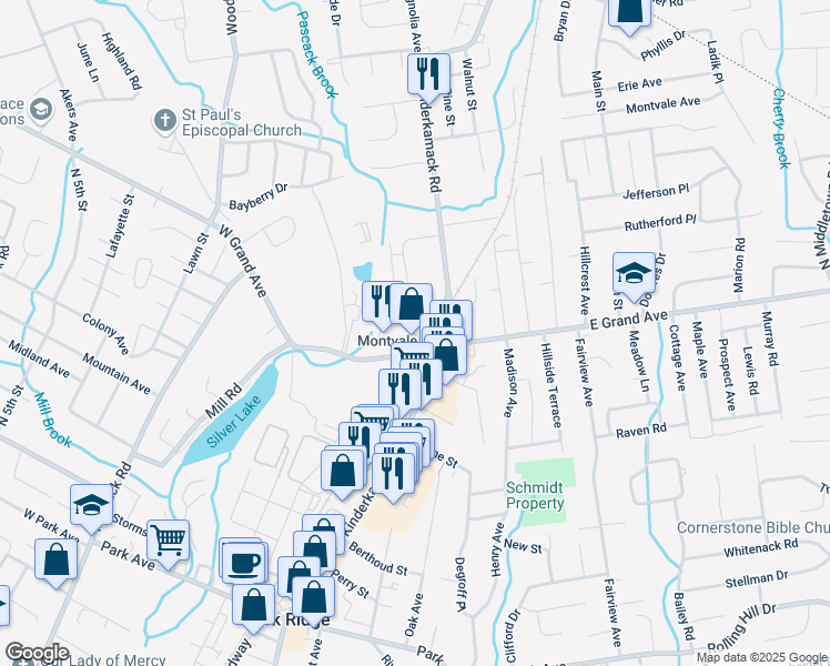 map of restaurants, bars, coffee shops, grocery stores, and more near 12 County Road 503 in Montvale