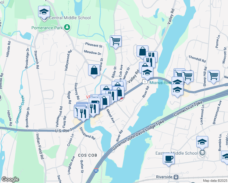 map of restaurants, bars, coffee shops, grocery stores, and more near 22 Orchard Street in Greenwich