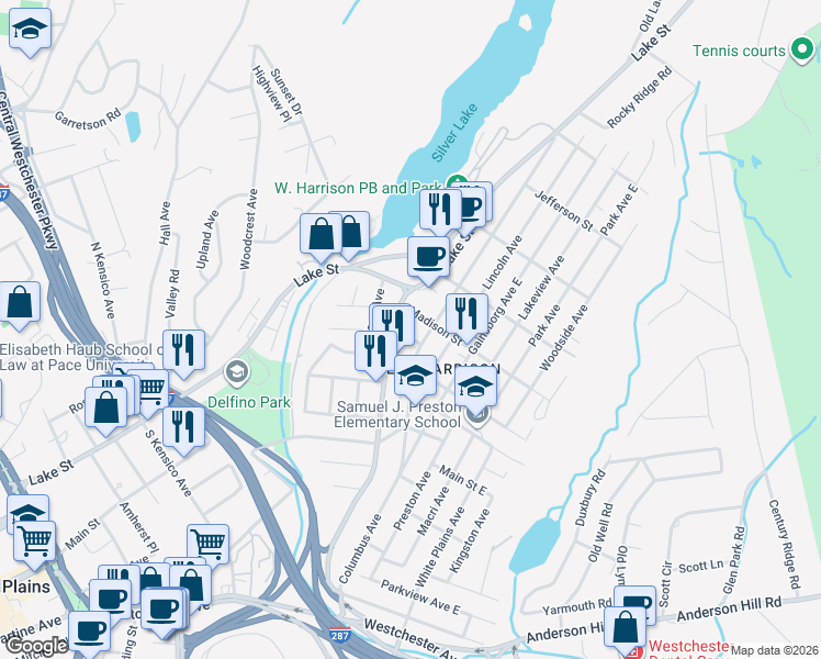map of restaurants, bars, coffee shops, grocery stores, and more near 2 Madison Street in Harrison