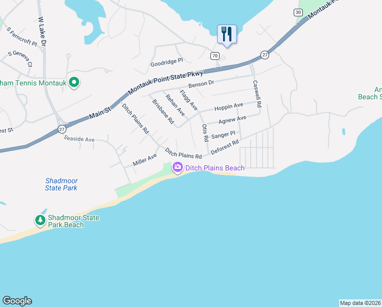 map of restaurants, bars, coffee shops, grocery stores, and more near 24 Reuter Place in Montauk