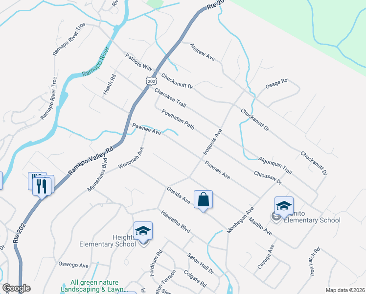 map of restaurants, bars, coffee shops, grocery stores, and more near 58 Powhatan Path in Oakland
