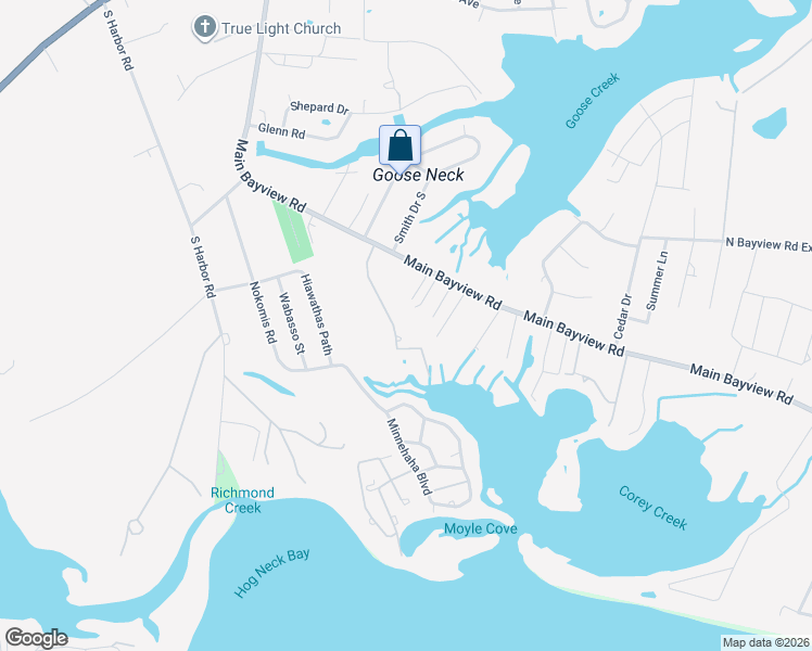 map of restaurants, bars, coffee shops, grocery stores, and more near 5530 Main Bayview Road in Southold