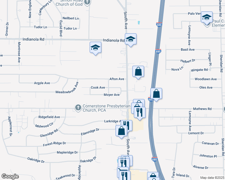 map of restaurants, bars, coffee shops, grocery stores, and more near 904 Cook Avenue in Youngstown