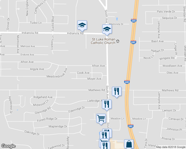 map of restaurants, bars, coffee shops, grocery stores, and more near 903 Cook Avenue in Youngstown