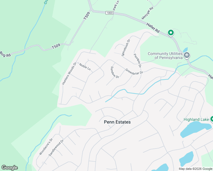 map of restaurants, bars, coffee shops, grocery stores, and more near 20 Mercedes Court in East Stroudsburg
