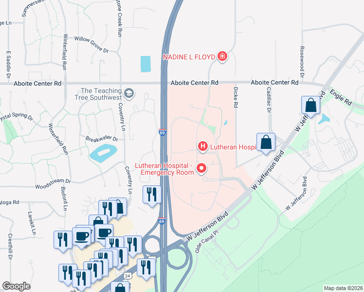 map of restaurants, bars, coffee shops, grocery stores, and more near in Fort Wayne