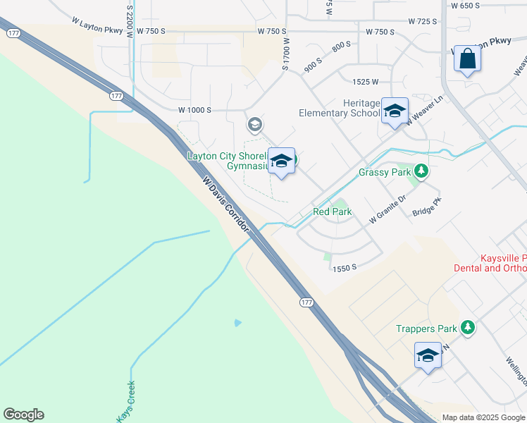 map of restaurants, bars, coffee shops, grocery stores, and more near 1278 South Grace Way in Layton