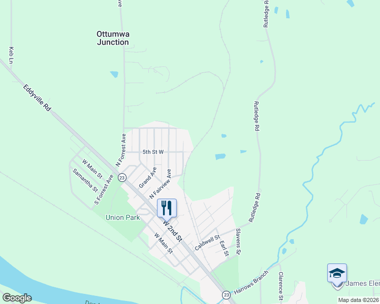 map of restaurants, bars, coffee shops, grocery stores, and more near 1701 5th Street West in Ottumwa