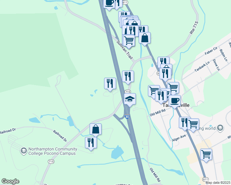 map of restaurants, bars, coffee shops, grocery stores, and more near 126 Hill Motor Lodge Road in Tannersville