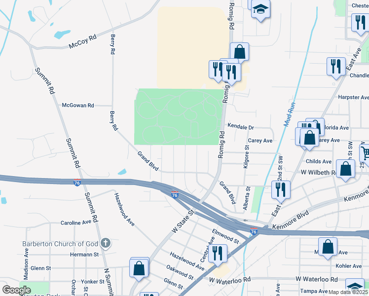 map of restaurants, bars, coffee shops, grocery stores, and more near 292 Fairmount Avenue in Barberton