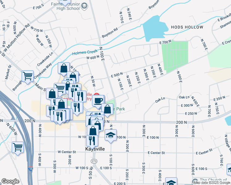 map of restaurants, bars, coffee shops, grocery stores, and more near 400 North 100 East in Kaysville