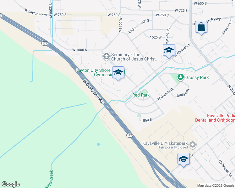 map of restaurants, bars, coffee shops, grocery stores, and more near 1281 South Grace Way in Layton