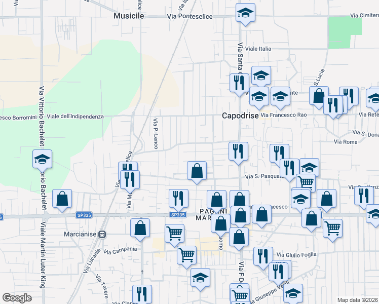 map of restaurants, bars, coffee shops, grocery stores, and more near 54 Via Santa Maria degli Angeli in Capodrise