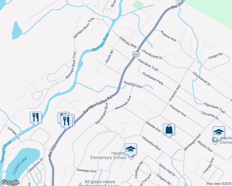 map of restaurants, bars, coffee shops, grocery stores, and more near 689 U.S. 202 in Oakland