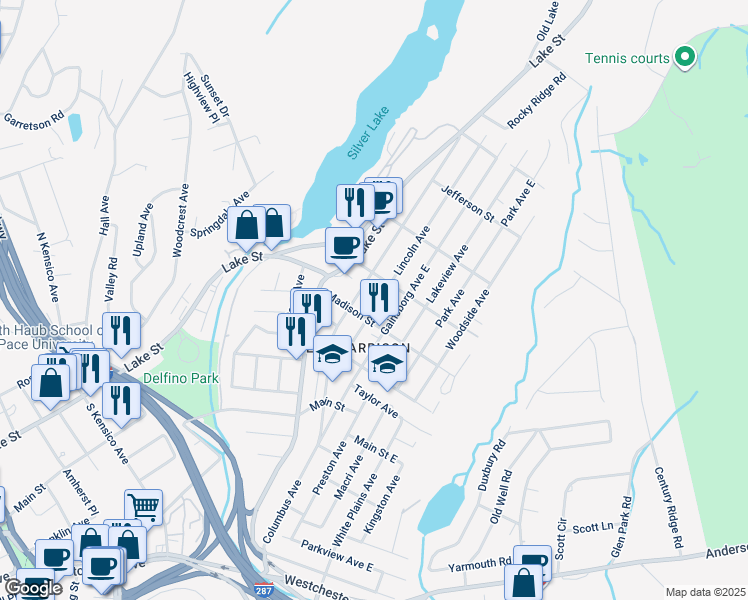 map of restaurants, bars, coffee shops, grocery stores, and more near 250 Columbus Avenue in Harrison