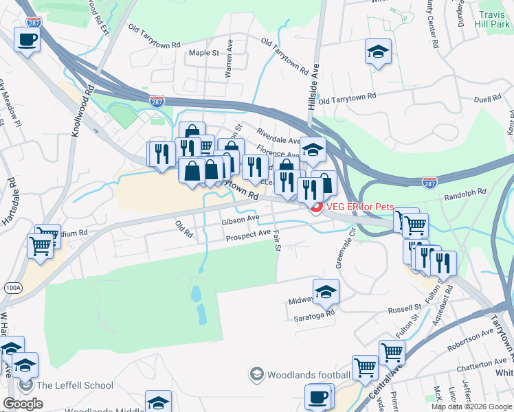 map of restaurants, bars, coffee shops, grocery stores, and more near 30 Dobbs Ferry Road in White Plains