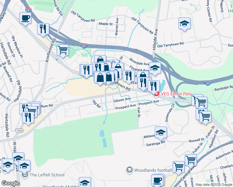 map of restaurants, bars, coffee shops, grocery stores, and more near 56 Dobbs Ferry Road in White Plains