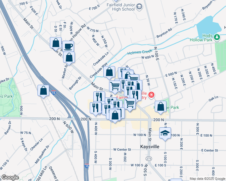 map of restaurants, bars, coffee shops, grocery stores, and more near 350 Main Street in Kaysville