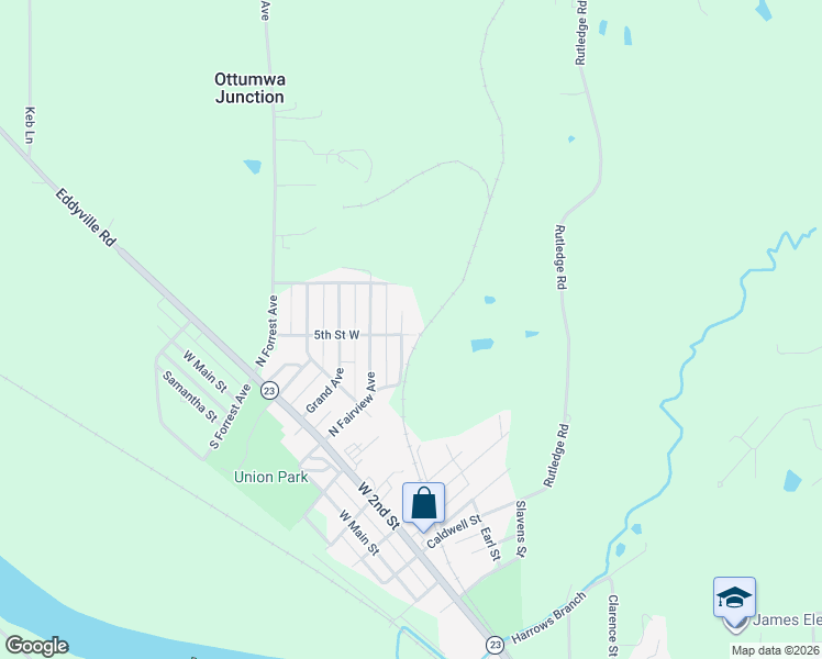map of restaurants, bars, coffee shops, grocery stores, and more near 1701 5th Street West in Ottumwa