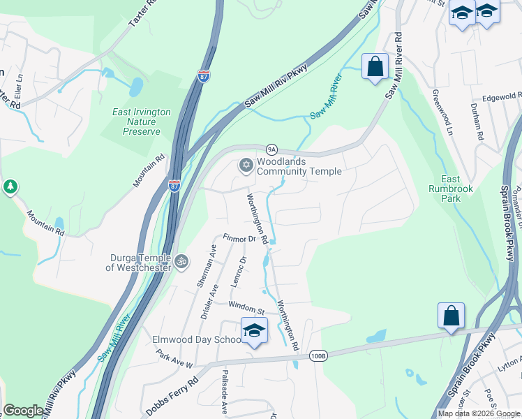 map of restaurants, bars, coffee shops, grocery stores, and more near 80 Worthington Road in White Plains